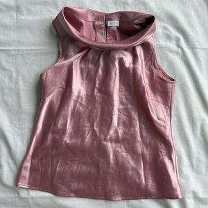Vintage Suzy Shier Y2K Pink Satin High Neck Sleeveless Blouse Tank Top
